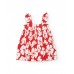 Red floral print dress for girls with gathered straps 