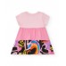 Pink dress for girls with multicolored stars and flowers