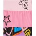 Pink dress for girls with multicolored stars and flowers