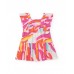 Pink poplin dress for girls with multicoloured print and ruffles 