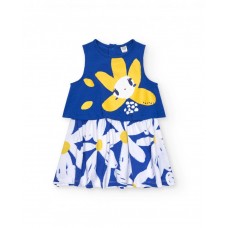 Sleeveless blue dress for girls with flower and daisy skirt 