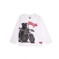 Boys white long-sleeved T-shirt with biker dog print 