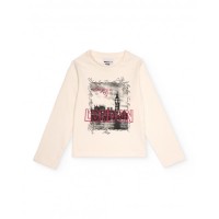 Ecru girls' long-sleeved T-shirt with London print 