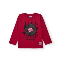 Red long-sleeved T-shirt for boys with musical print 