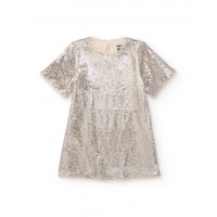 Silver sequined girl's dress with short sleeves  Silver sequined girl's dress with short sleeves