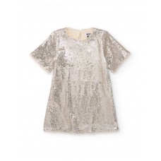 Silver sequined girl's dress with short sleeves 