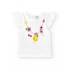 White ruffled knit t-shirt for girl Creamy Ice collection 
