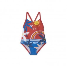 ORANGE PRINTED SWIMSUIT FOR GIRLS ENJOY THE SUN