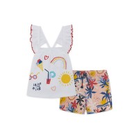 WHITE PRINTED JERSEY T-SHIRT AND SHORTS FOR GIRLS ENJOY THE SUN