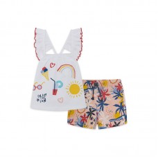 WHITE PRINTED JERSEY T-SHIRT AND SHORTS FOR GIRLS ENJOY THE SUN