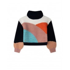 Girl's blue knitted sweater night garden  