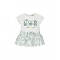 EMC DRESS GREEN WORLD JERSEY STR. AND STRIPED PRINTED COTTON DRESS