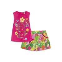 PINK PRINTED JERSEY T-SHIRT AND SHORTS FOR GIRLS FUNCACTUS