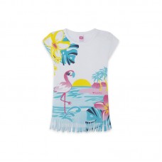 WHITE FRINGES JERSEY DRESS FOR GIRLS TAHITI