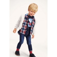 Check shirt with corduroy elbow patches