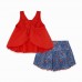 CONJUNTO CAMISETA Y SHORT PUNTO PECES NIÑA ROJO KAMOGAWA